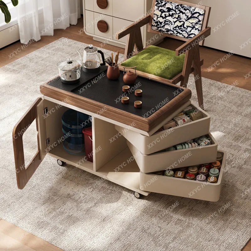 Medieval style solid wood tea cart mobile coffee table small apartment making tea tea table multi-functional sofa side cabinet