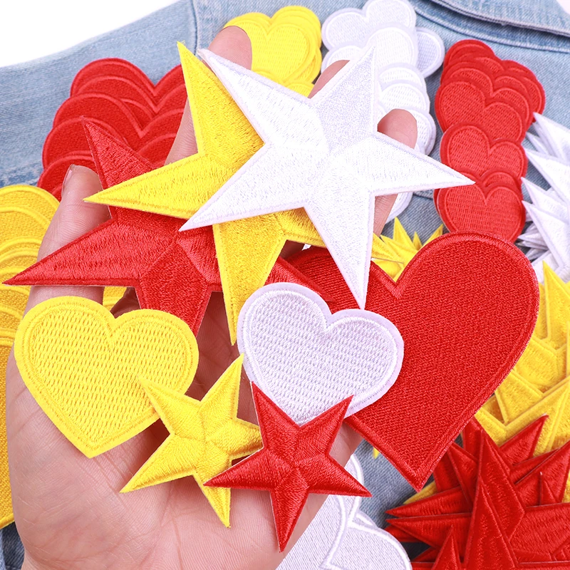 5/10/30PCS Cartoon Red White Yellow Star/Love Heart Patch Iron On Patches For Clothing DIY Shoes Hats Uniform Sew  Applique