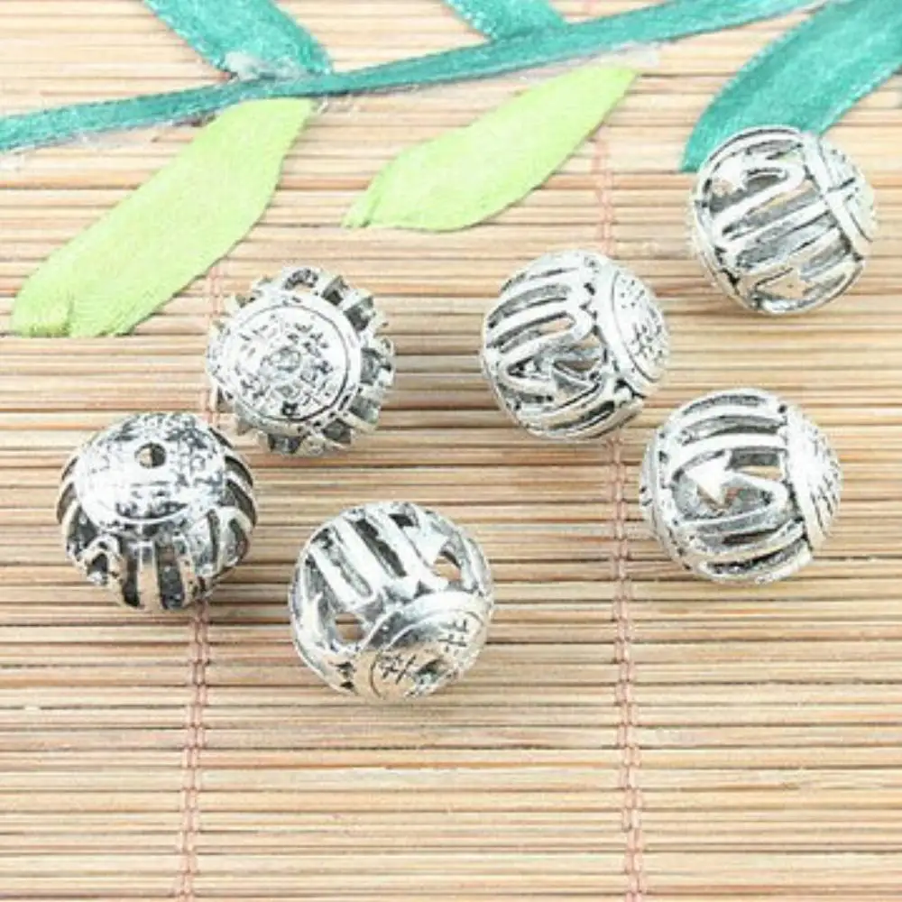 

10PCS 14mm hole 2mm TIBETAN SILVER TONE ROUND PATTERNS HOLLOW SPACER BEADS H5103