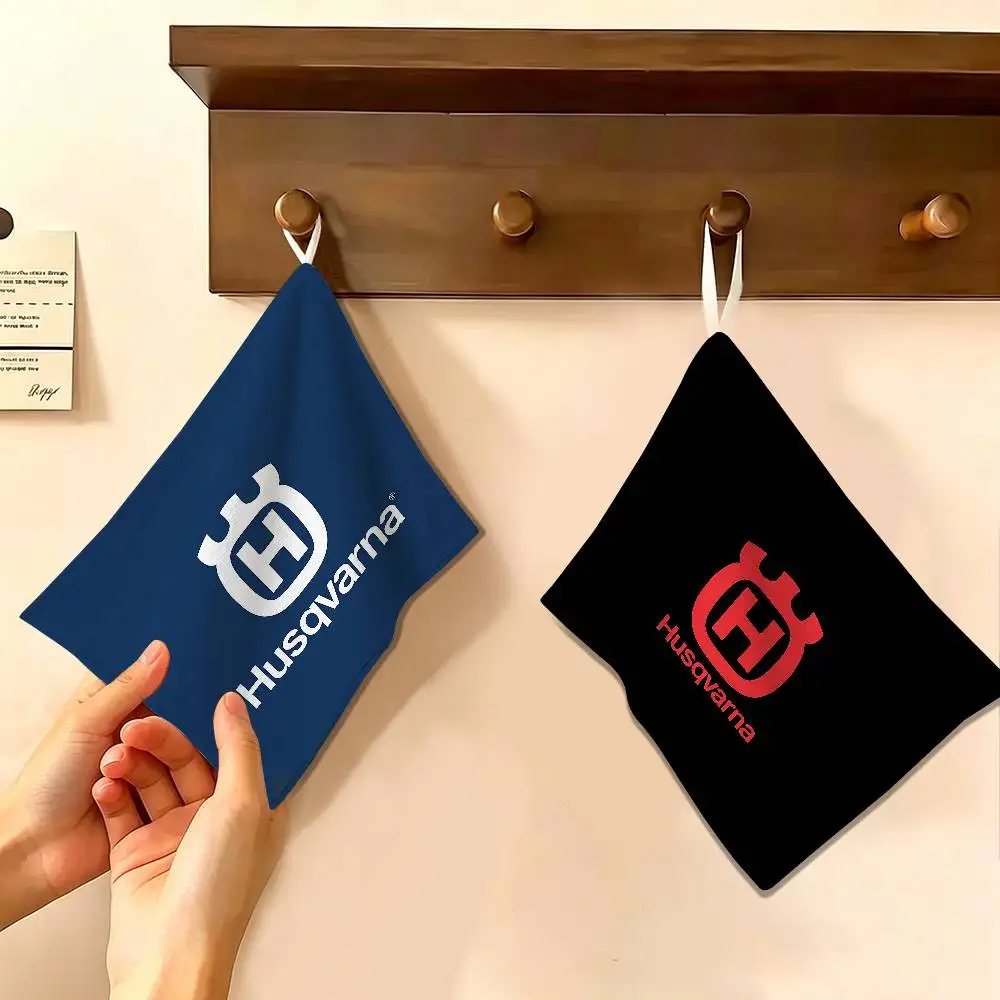 H-Husqvarnas logo Multi-scene Polyester Cotton Towel, Hanging Hand Wiping Cloth for Kitchen Bathroom Hotel