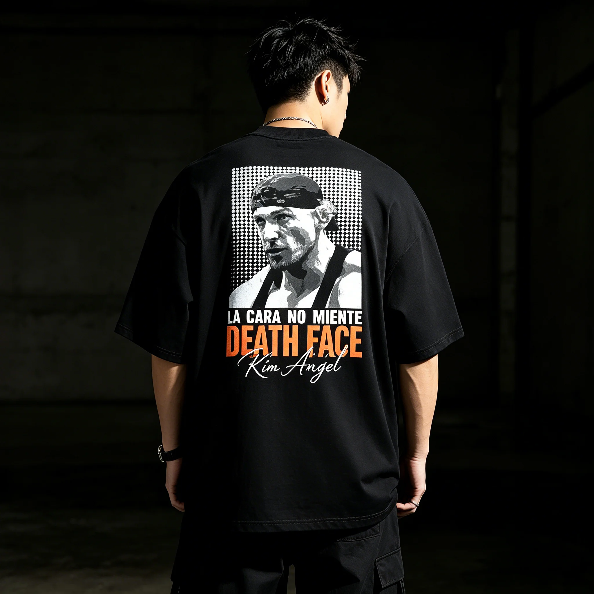AGONGYM Men's Cotton T-shirt Casual Short Sleeve Gym Fitness Running Shirts Crew Neck KIM ANGEL Death Face Bodybuilding Tee Tops