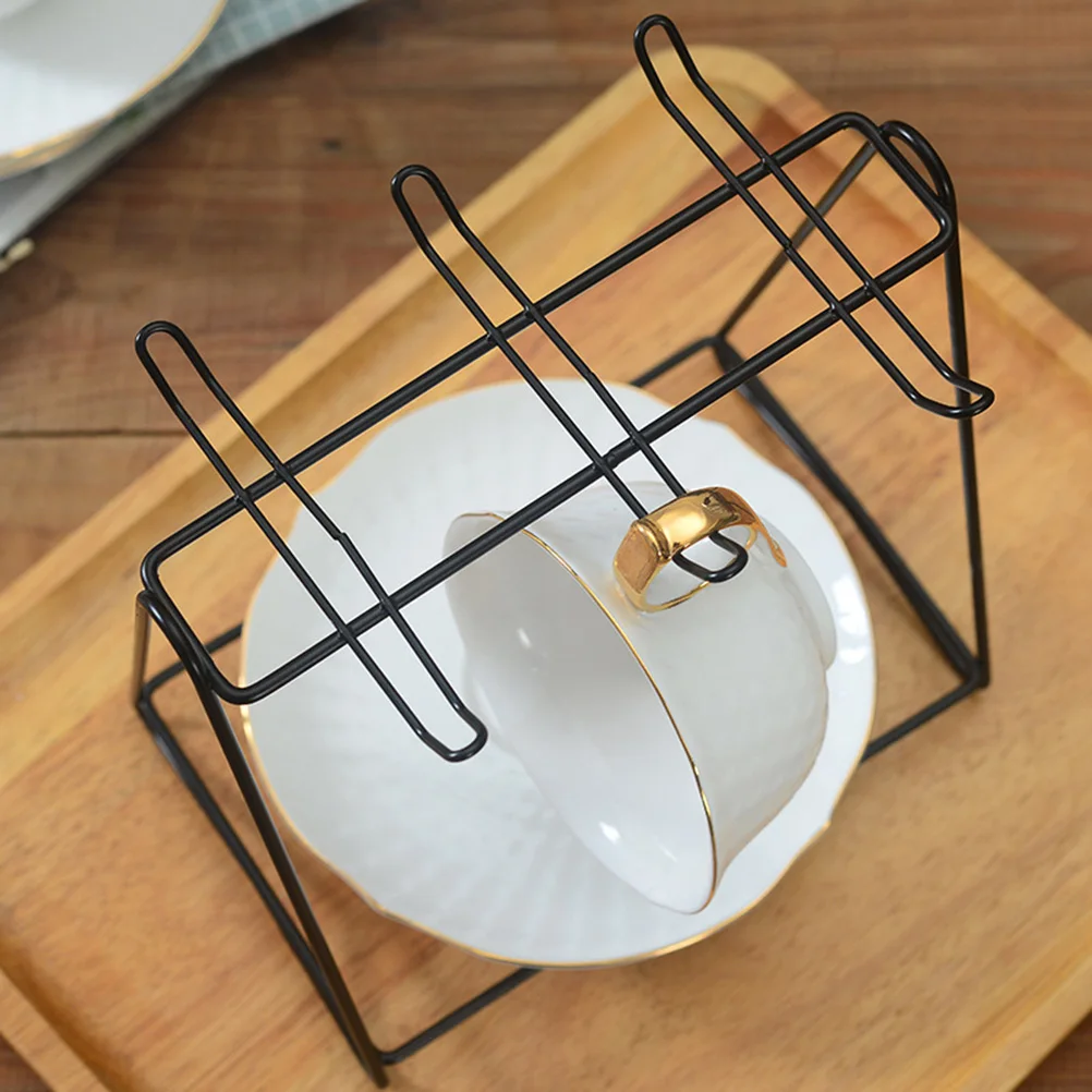 

6 Cups 6 Plates Coffee Cup Rack Stainless Steel Triangle Hanging Stand Kitchen Organizer Drying Shelf Coffee Mugs Holder Storage