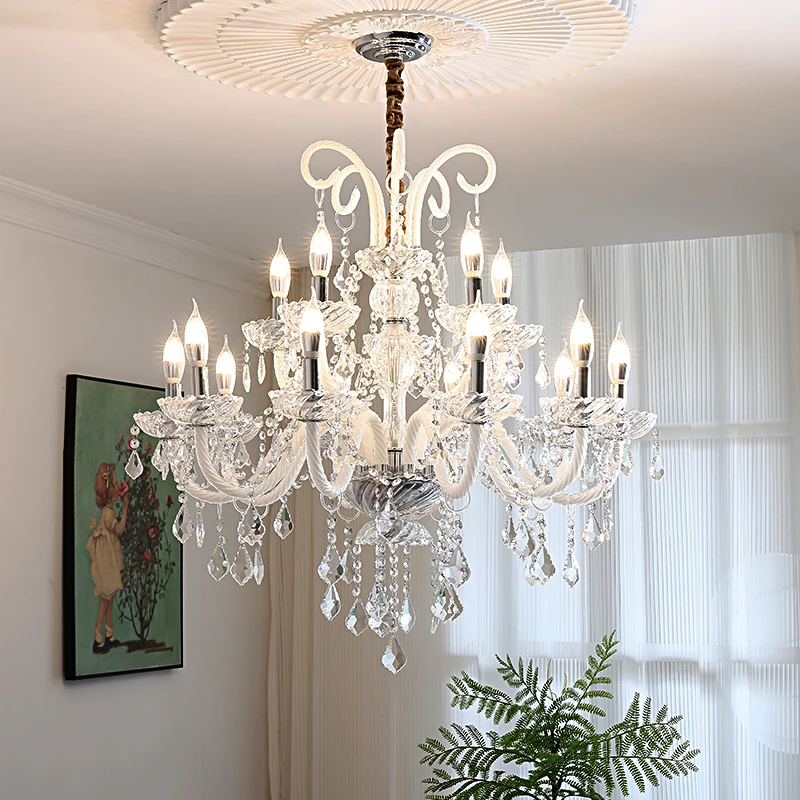 Painted Black Candle E14 Chandelier Lustre Luxury K9 Crystal Pendant Light French Living Room Hanging Lamp Led Luminarias