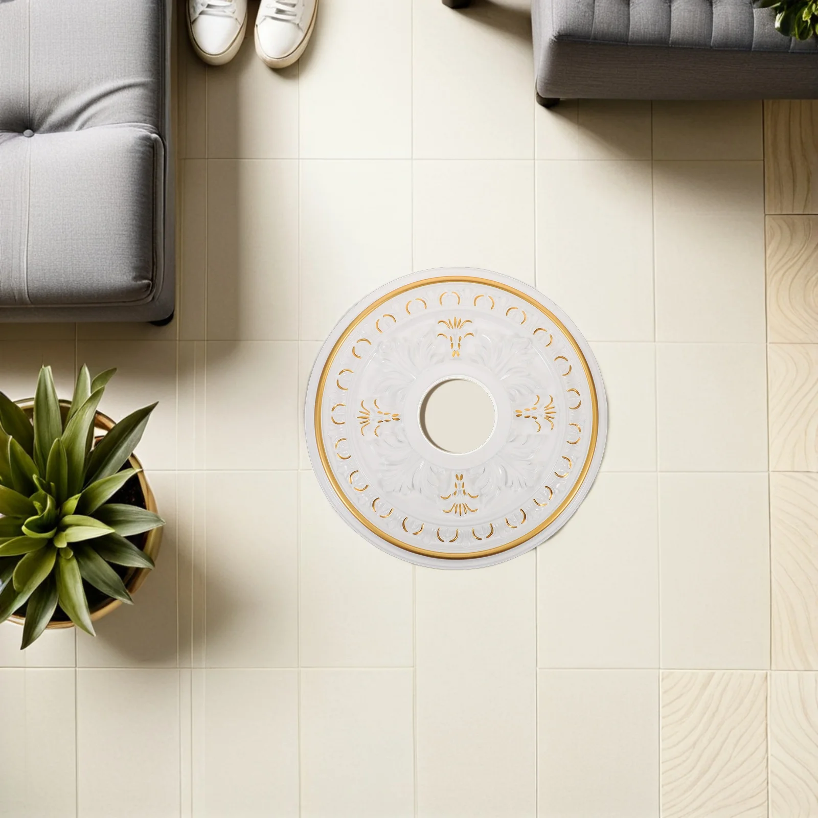 

Decorative Ceiling Medallion 39.6 Cm Round White Plaster Light Panel For Chandeliers Pendant Lights Entryway Dining Room