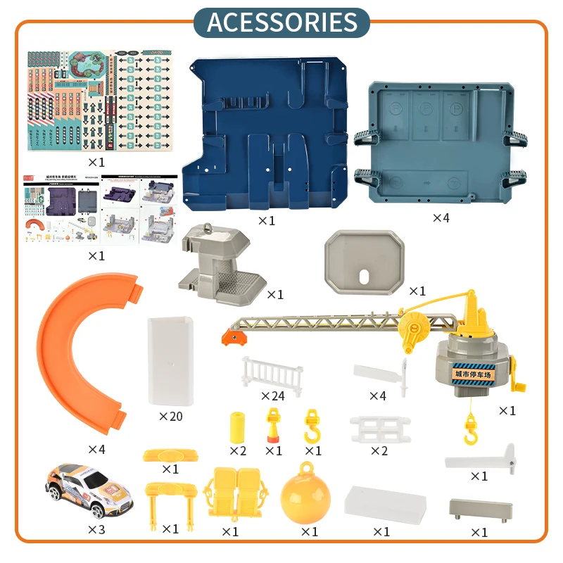 HAND-Cranked TRACK ที่จอดรถอาคารมือยกห้าชั้นที่จอดรถของเล่น 3Pcs รถมินิสไลด์รางรถของเล่นเด็กของขวัญ