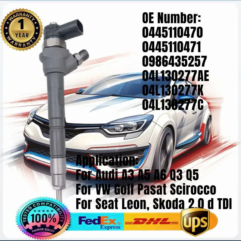 

0445110470 0445110471 04L130277AE 04L130277K 04L130277C 0986435257 Fuel Injector for Audi A3 A5 Q3 Q5 VW Golf Skoda 2.0TDI
