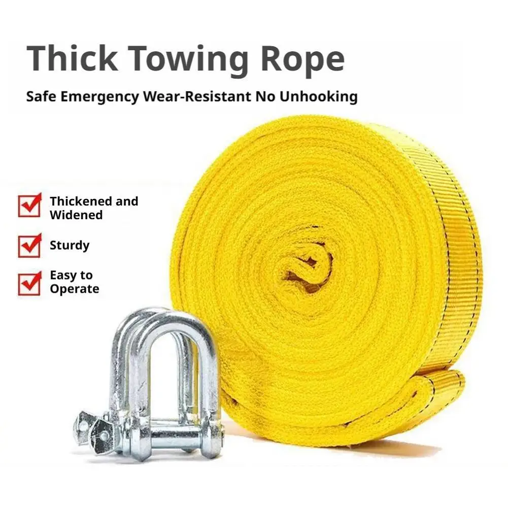 Car Tow Cable Heavy Duty Trailer Double Thick Traction Strap With Hook Rope For Vehicle Recovery Transportation Pile