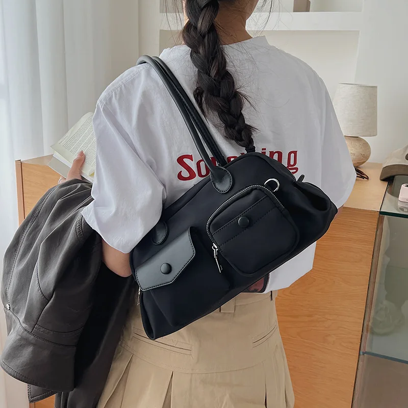 

Korean Fashion Small Women's bag Pu Leather Multi Pockets Shoulder Bags Black Grey High End Hand Bags for woman