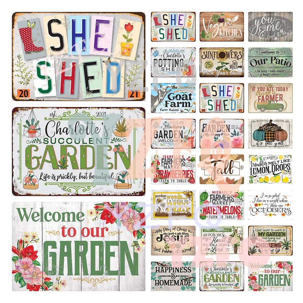 She Shed Metal Tin Sign Sun Flowers Poster For Outdoor Garden Vintage Wall Decor Happiness Homemade Gift 8X12 Inch T-116A