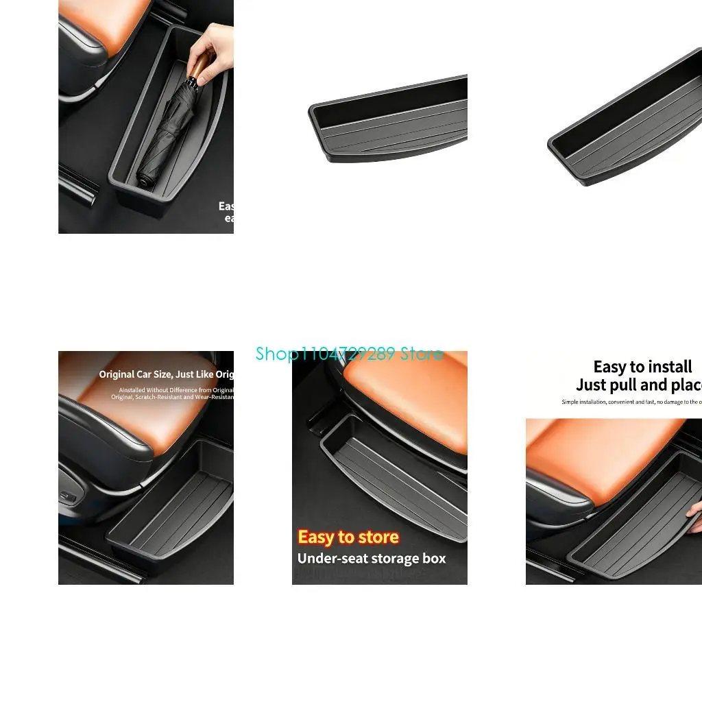 D8KE Car Under Bottom Box, Black ABS Slide-In Tray with Grooved Base for Front Row Item Control, Cabin Storage, and Road Use in