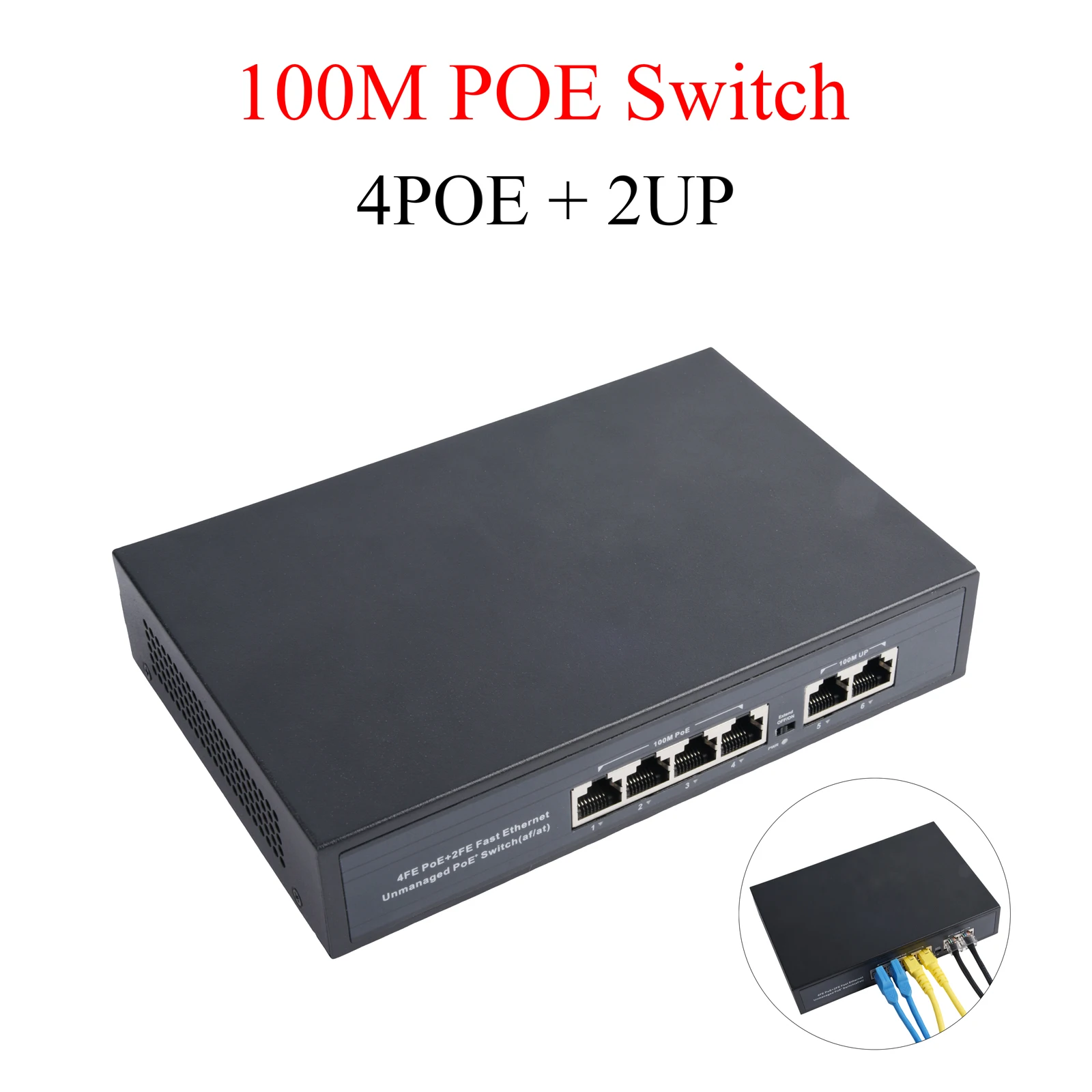 

Ethernet Switch 10/100Mbps Standard 4 Ports + 2 Uplink POE Switch Ports Lightning Protection For IP Camera Wireless AP