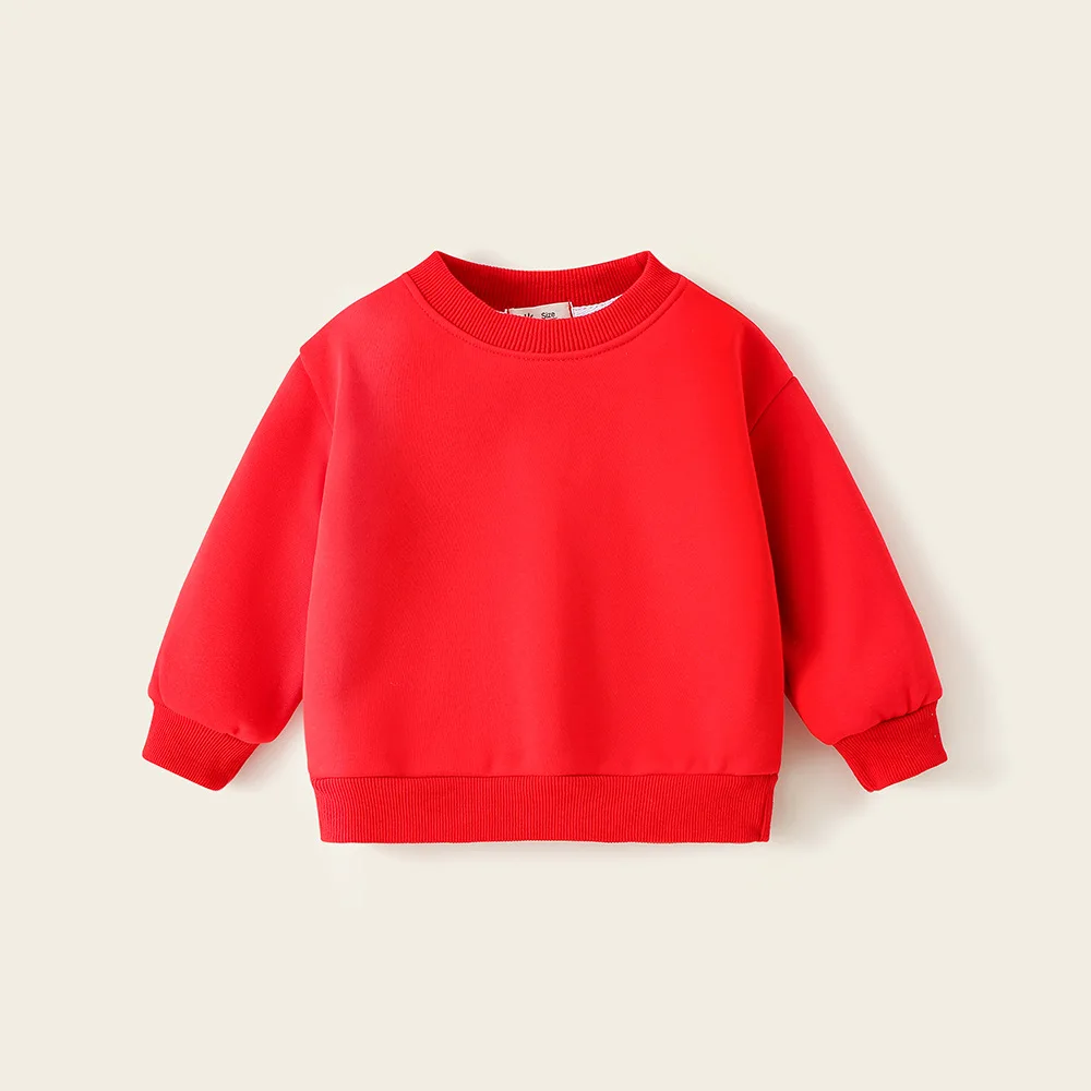 Kinder Jungen Sweatshirts Herbst Winter Verdickte Integrierte Fleece Solide Baby Jungen Pullover Einfache Vielseitige Kleinkind Jungen Top – Detail 1