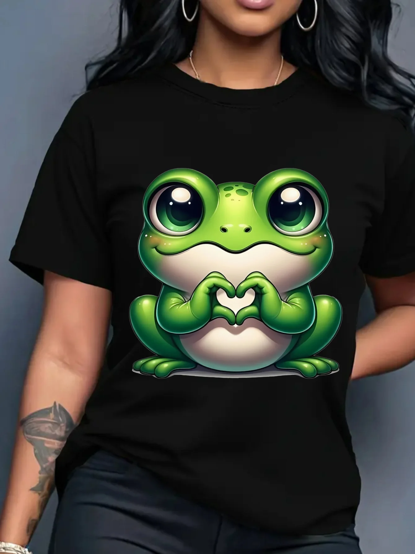 

Cute Frog Graphic Printing Summer Autumn Winter Pure Cotton Men's and Women's T-shirts Short Sleeves Luxury Outdoor Sports Brand