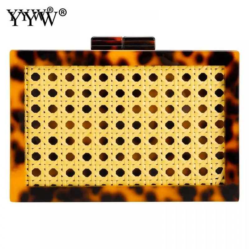 Acrylic Box Evening Clutch Bag Women Rattan Acrylic Box bag Crochet Wedding Party Purses Wicker Raffia Handbags High Quality