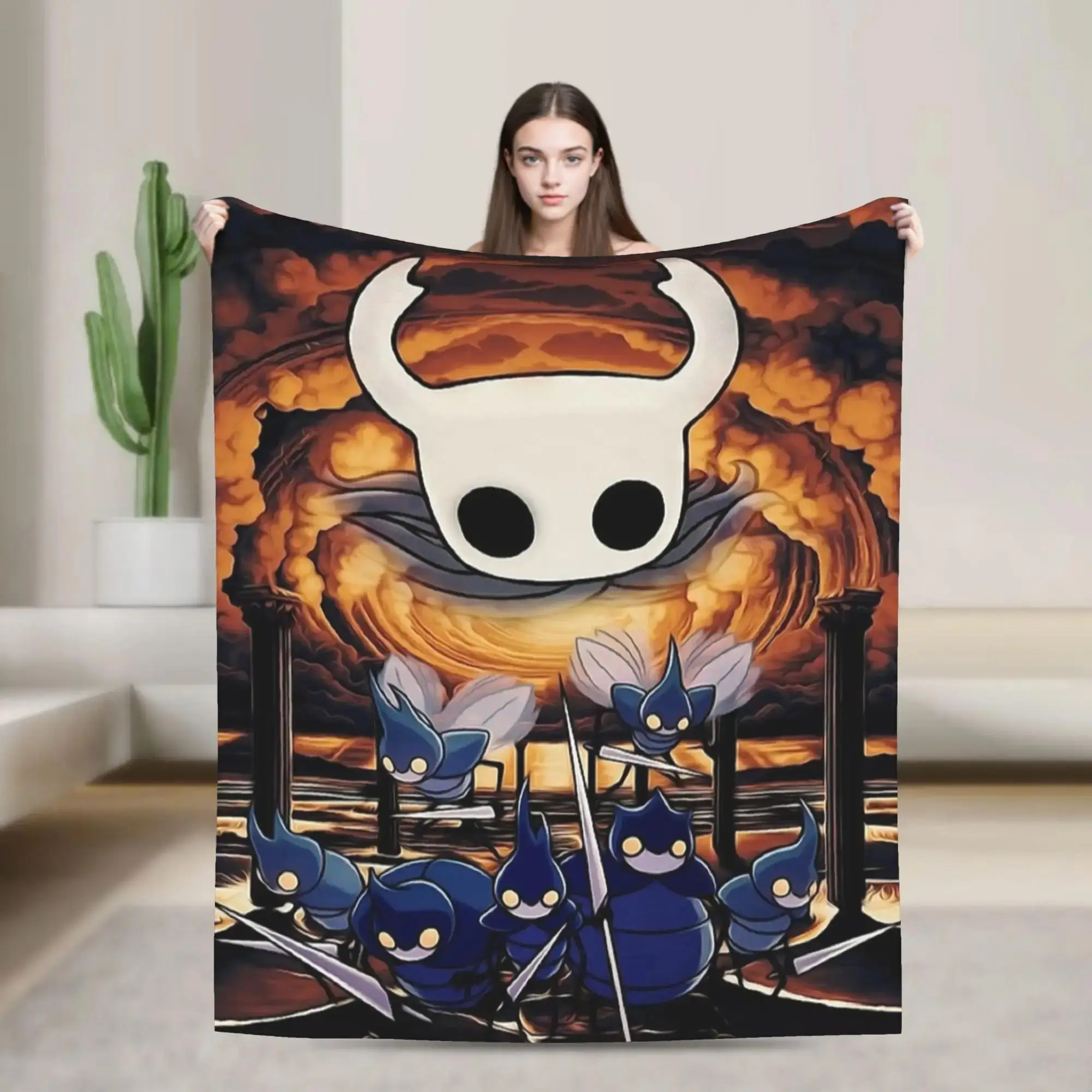 

Фланелевое одеяло Hollow Knight в стиле японского аниме, мягкое и теплое, для детей, домашнего декора, покрывало для кровати и дивана, осень-зима