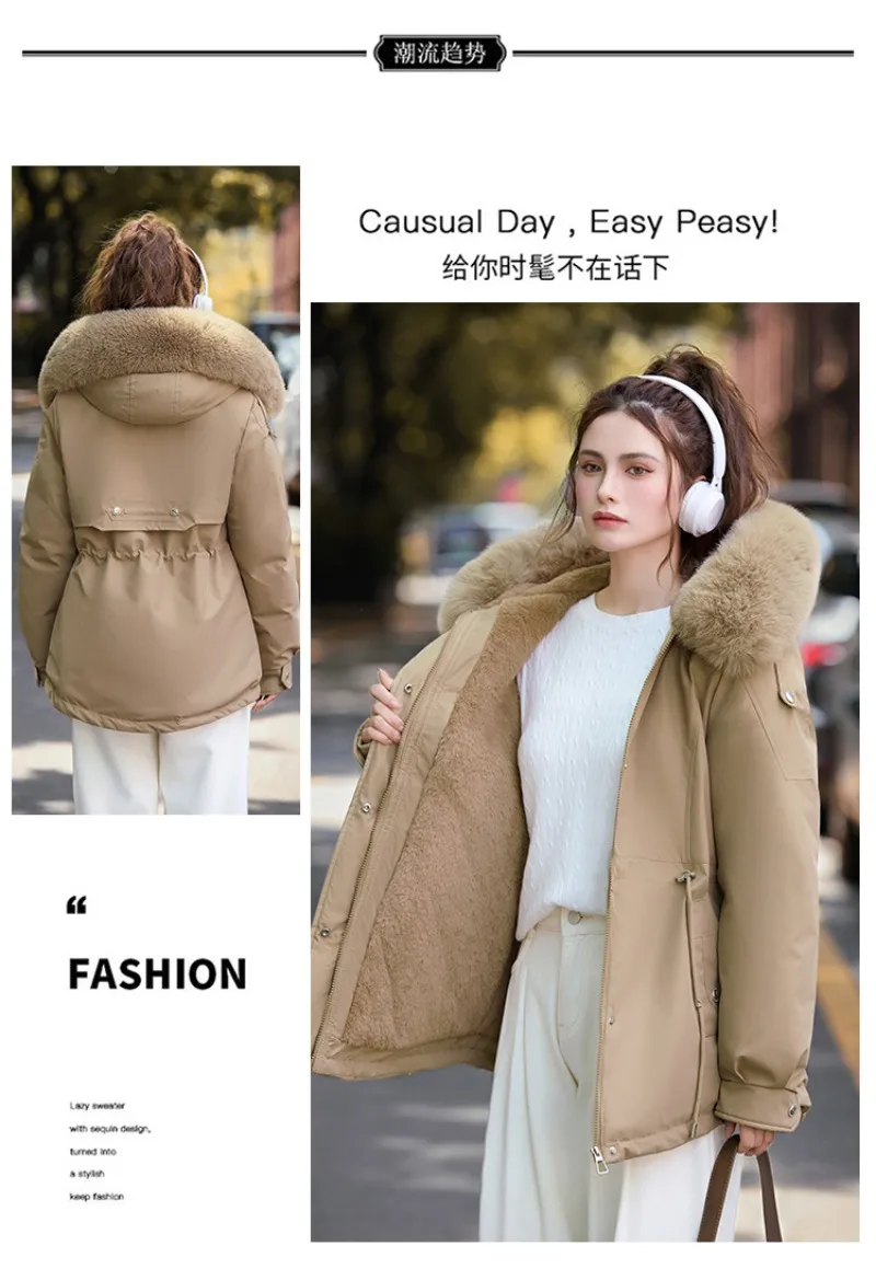 Winter Jacket 2026 New Women Parka Clothes Mid Length Coat Wool Liner Hooded Jacket Fur Collar Thick Warm Snow Wear Padded Parka