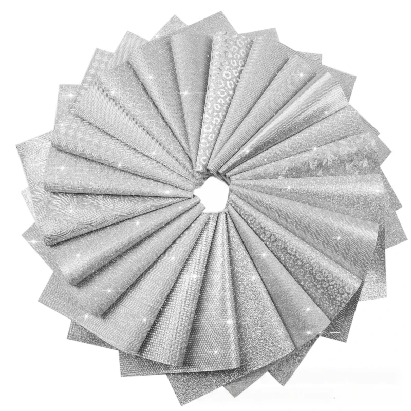 

Silver Shiny PU Leather Fabric 3D Embossed Geometric Texture Soft Backing Material for Bags Upholstery Sewing DIY Craft Lining