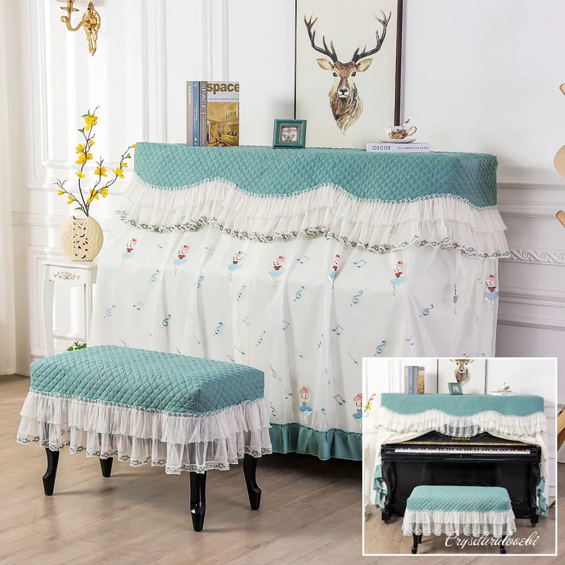 

All Inclusive Lace Piano Cover single double Stool covers Korean Style Piano Dust proof Cover Do not take it off to play