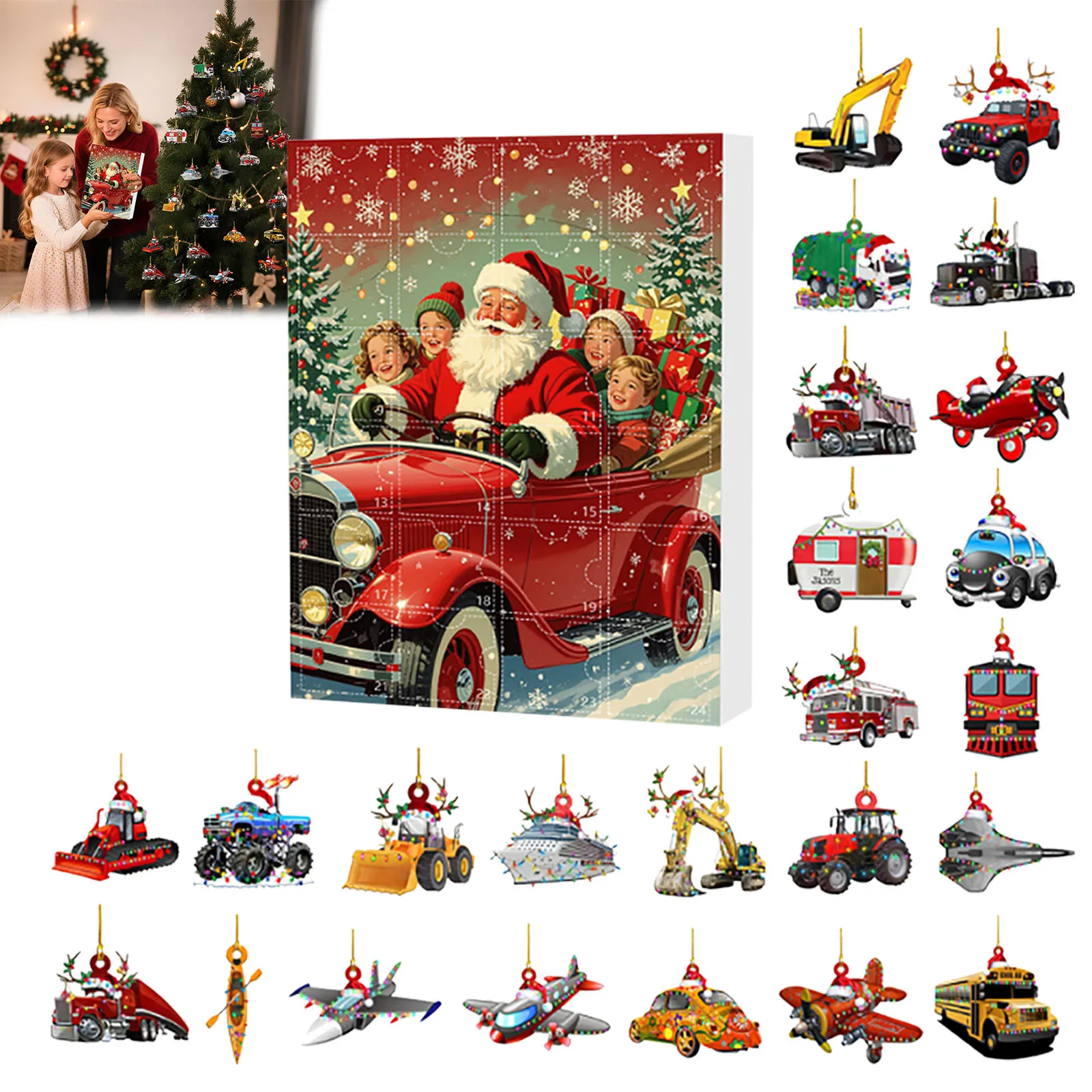 Giocattoli di moda 2025 24 giorni di Natale Conto alla rovescia a sorpresa Calendario da appendere a parete 2d Ciondolo acrilico decorativo per bambini Popolare