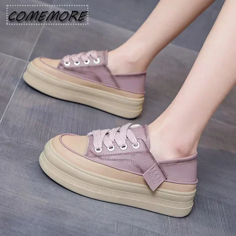 Sneakers Women\'s Flat Platform Fashion Thick Bottom Female Tennis Shoes 2024 Spring Designer Lace Up Casual Sport Running Shoes