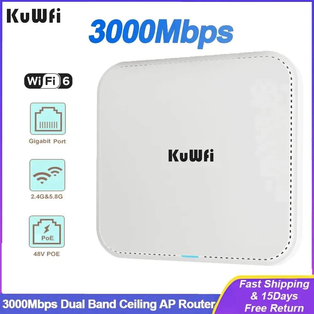 Kuwfi 3000Mbps Plafond Draadloze Ap Router 2.4G 5G Dual Band Wifi6 Router Access Point Met Gigabit