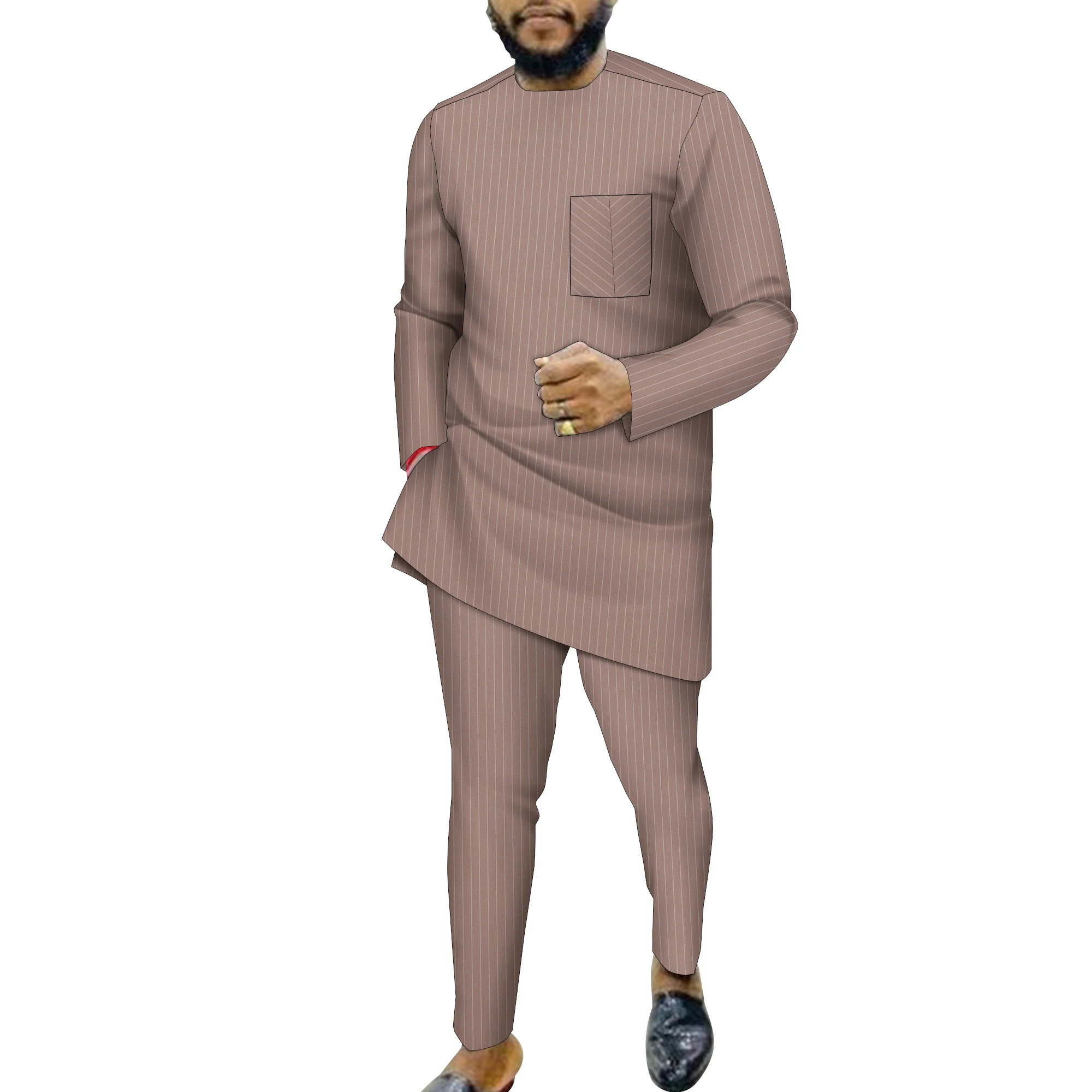 

Men's Stripe African Suit Long Sleeve Tops And Pant set Suit 2 Piece for Festival Wedding Tracksuit Men WYNT038