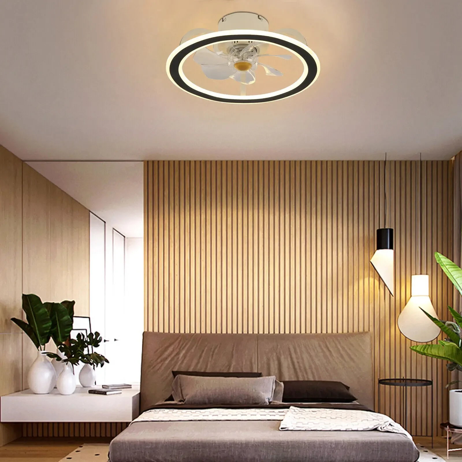 

Modern Ceiling Fan Light LED Dimmable Flush Mount Lamp Fan APP & Remote Control