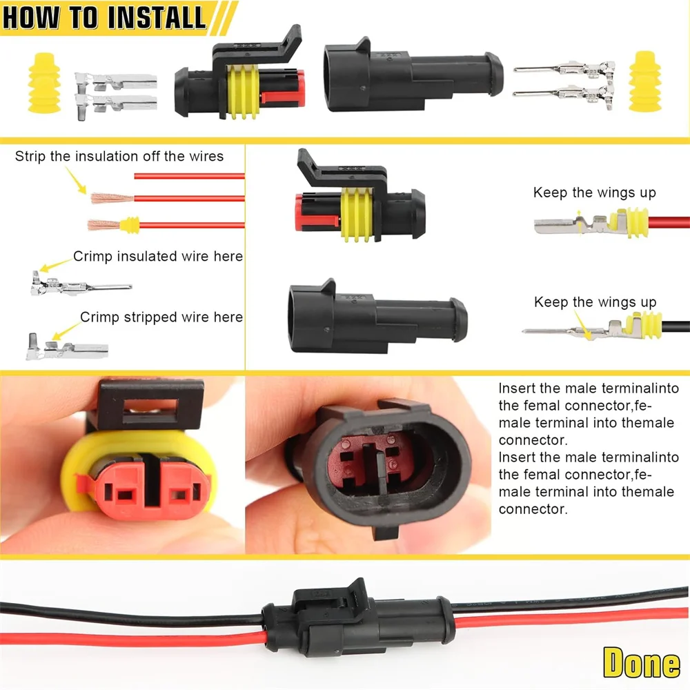 800 Stück wasserdichte elektrische Kabelverbinder für die Automobilindustrie mit 1/2/3/4/5/6 Pins und Kabelcrimper, kompatibel mit 16-22 AWG Drähten – Detail 3