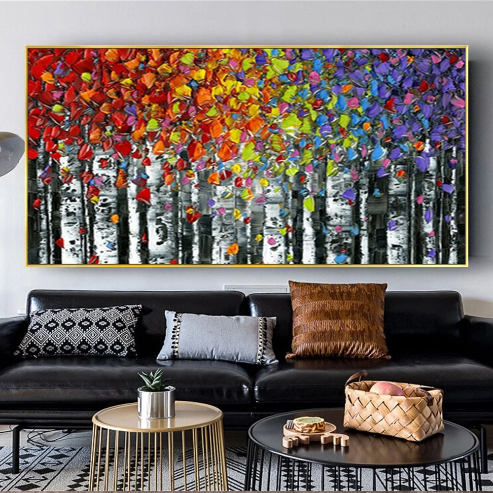 

High Quality 100% Handmade Colorful Trees Forest Abstract Oil Painting On Canvas Wall Art Picture For Living Room Modern Cuadros