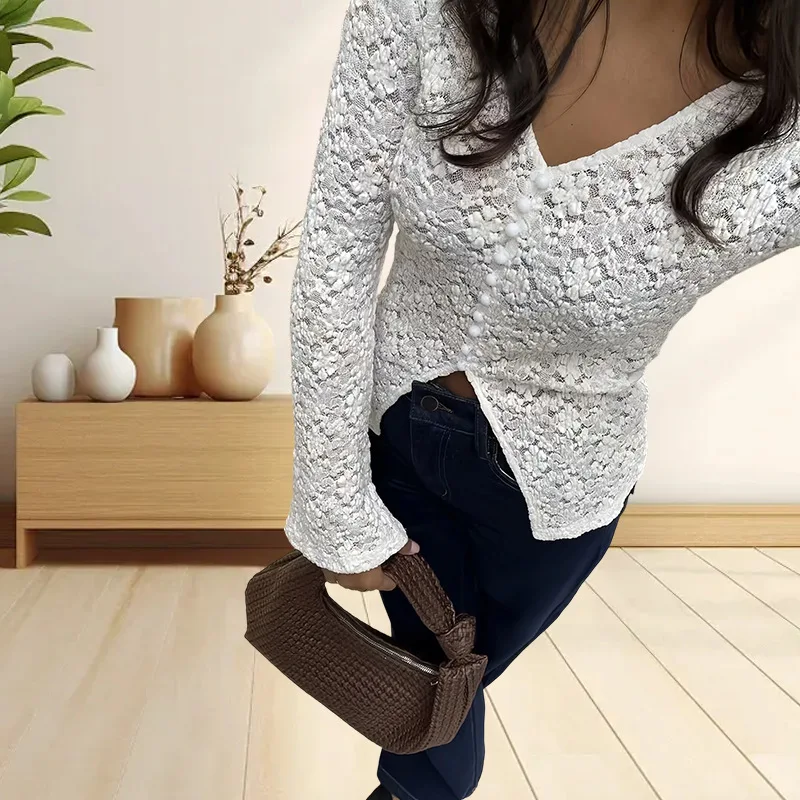 V-Ne uitgehold vest top dunne dames grensoverschrijdende sle buik-baring lang Sve CleanFit PU-leer kant/zijdemix