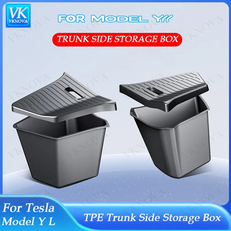 For Tesla Model YL Rear Trunk Side Storage Bucket Left Right Organizer Box Waterproof Car Cargo Storage Container AutoAccessorie