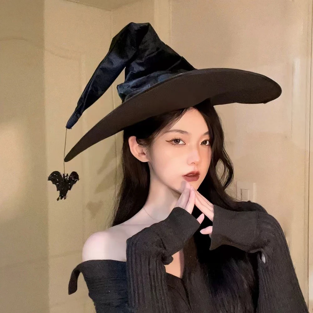 

Halloween Dark Witch Hat Gothic Folds Wizard Magician Devil Cap Costume Cosplay Adult Men Women Prop Clothes