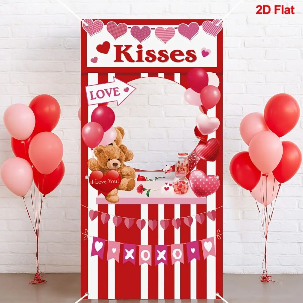 

2D Photo Booth Flag Cartoon Bear Love Heart Party Photo Prop Photo Frame Backdrop Porch Decoration Decorative Flags