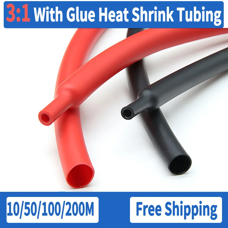 BLACK/Red 3:1 Heat Shrink wrapping Tube kit Insulation Tubing Thermoresistant with Glue Polyolefin Shrinking Assorted Heat