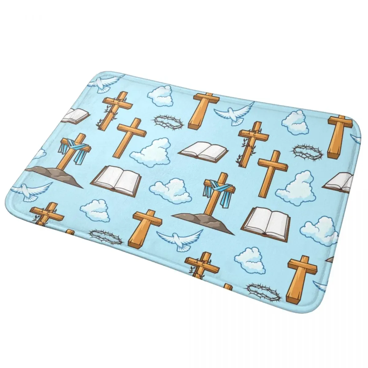 Happy Easter Religious Symbol Bath Mat Super Absorbent Doormat Non Slip Christian Cross Christ Rugs for Shower