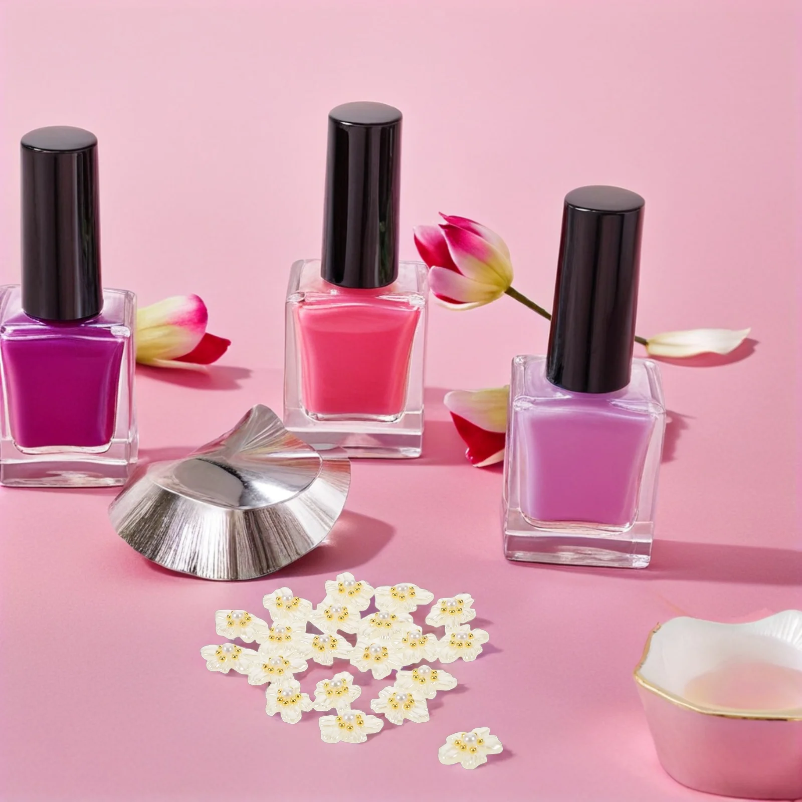 

20Pcs Nail Art Decoration Flower Charms 3D Crystal Floral Pearl Acrylic Gems for Nails DIY Manicure Jewelry Elegant Small Nail