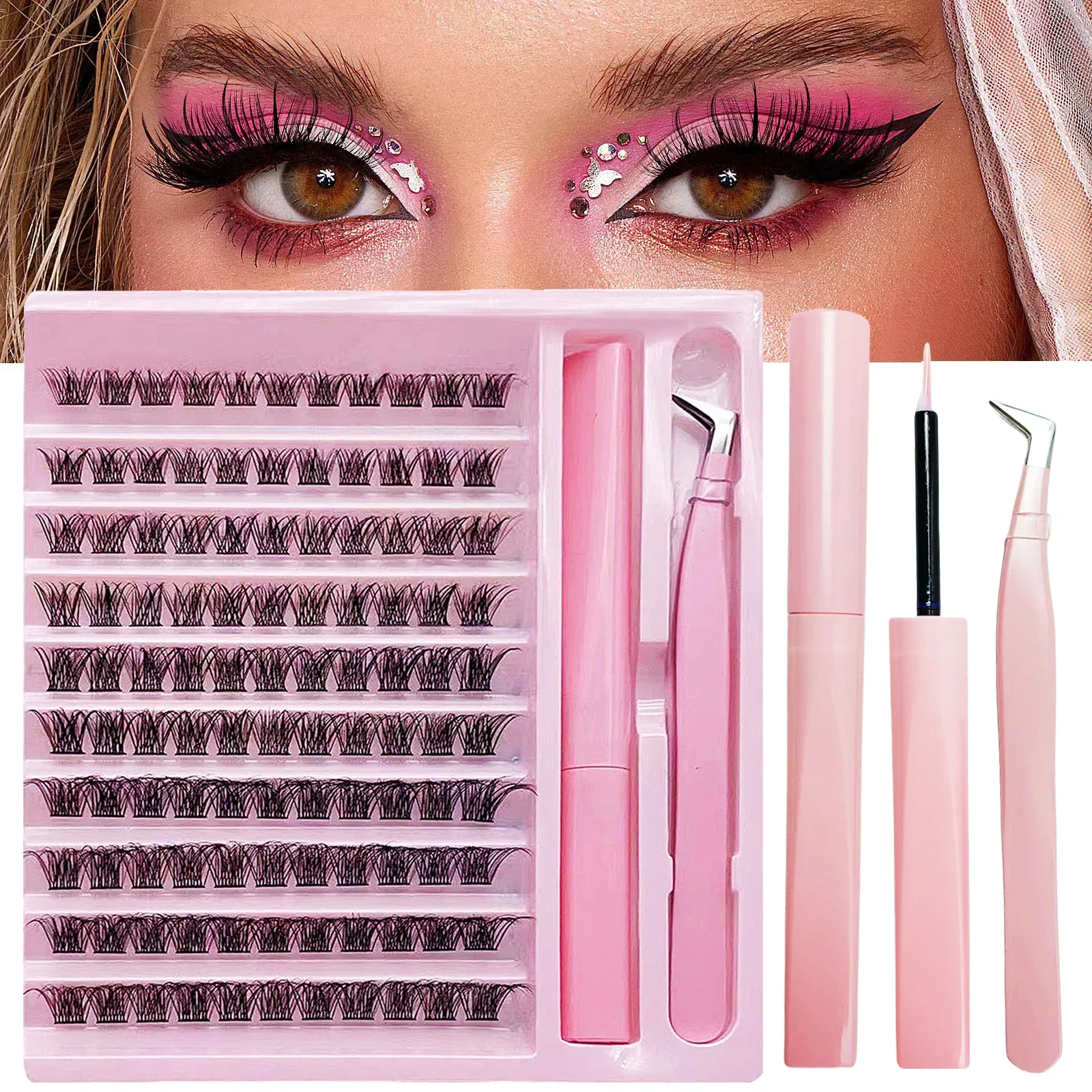 DIY Lash Clusters Extension Kit 110 Clusters  Bond Individual Lashes Kit Cluster Lashes Wispy D Curling False Eyelash Clusters