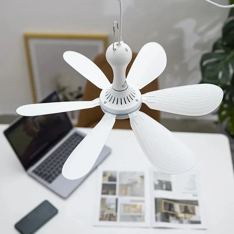 LICG Silent 6 Leaves USB Powered Ceiling Canopy Fan With Remote Control Timing 4 Speed Hanging Fan For Camping Bed Dormitory