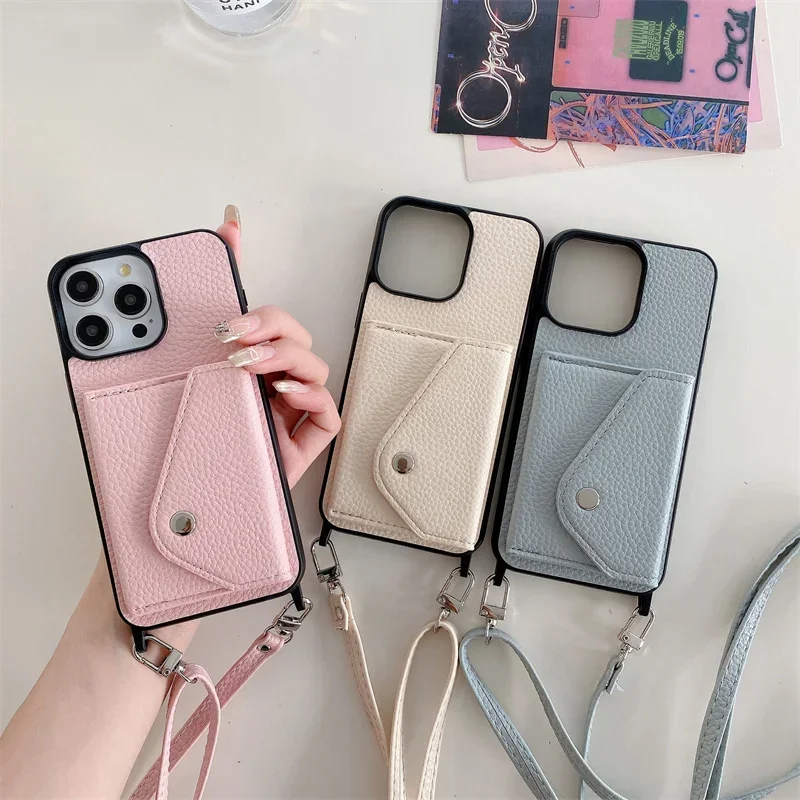 Crossbody Wallet  with Card Holder Phone Case for IPhone 13 12 Mini 16 15 Plus 14 11 Pro Max Leather Hard Shell Protective Cover