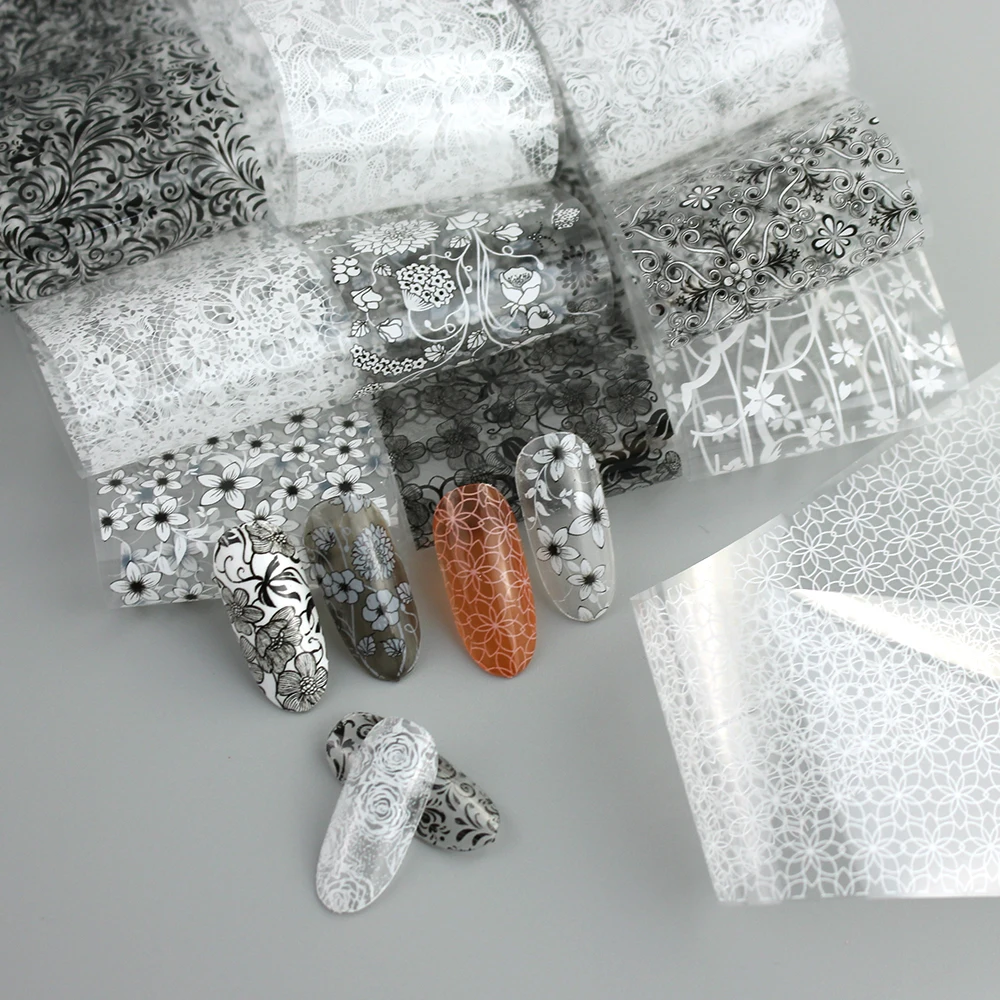 10 قطعة مسمار الفن احباط نقل صائق مجموعة ملصقات الأظافر المجسم خمر الدانتيل مزيج تصميم DIY بها بنفسك مانيكير الديكور يلتف #3