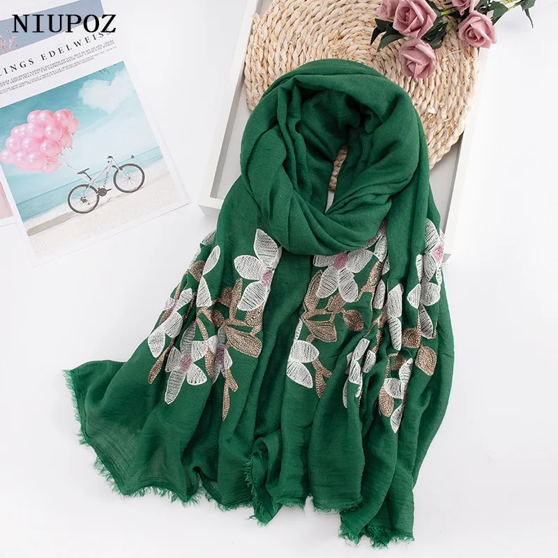 Lady Elegant Ethnic Peach Embroidery Winter Fashion Warm Brand Tassel Long Scarf Women Foulard Pashmina