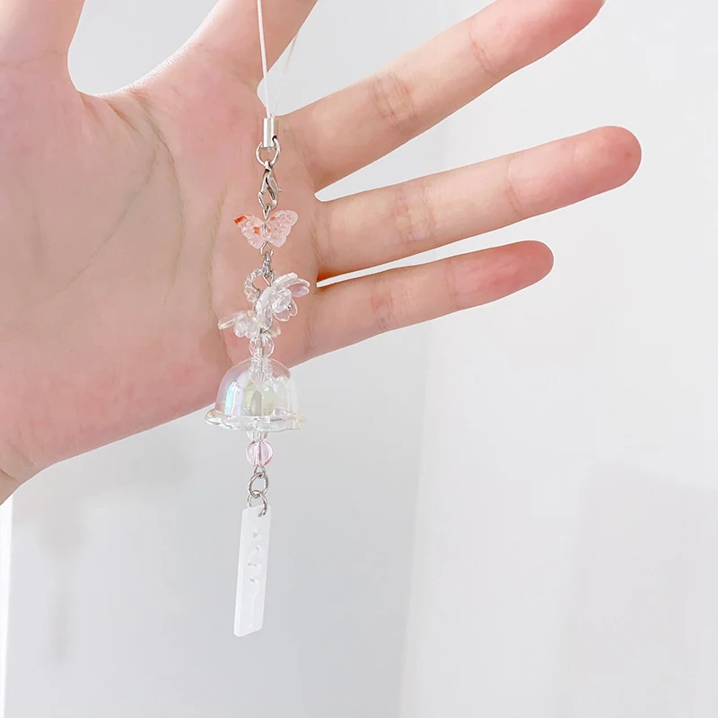Y2K Fashion Sweet Flower Beaded Wind Chime Pendant Cute Phone Charm Strap Keychain Woman Bag Charm Decoration Gifts