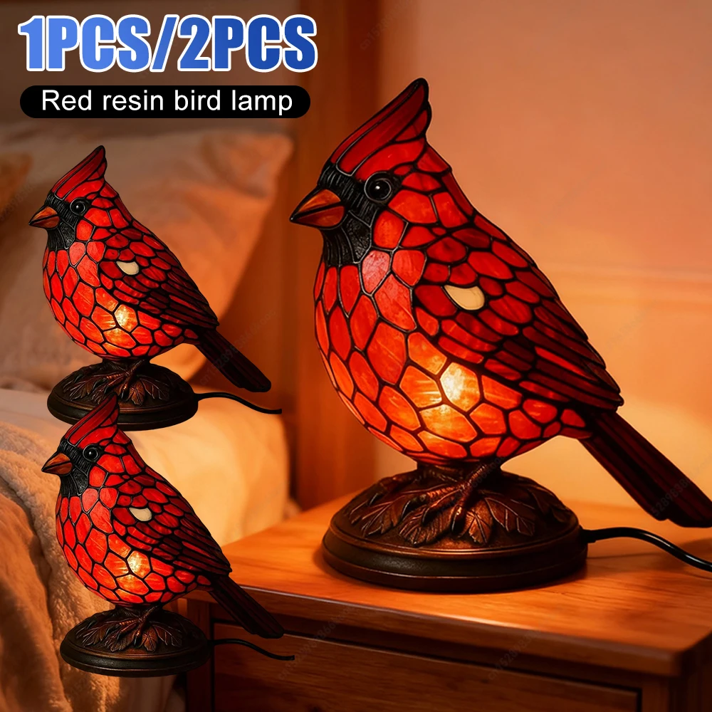 Decoração de arte de natal luz pássaro vermelho candeeiro de mesa pássaro vermelho luz da noite para cabeceira quarto decoração para casa ornamentos de mesa animais
