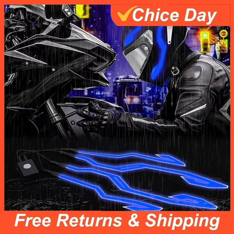 

Motorcycle Helmet Light Night Riding Signal Helmet 4 in 1 EL Light 3 Mode Led Helmet Light Strip Decoration Accessories Kit