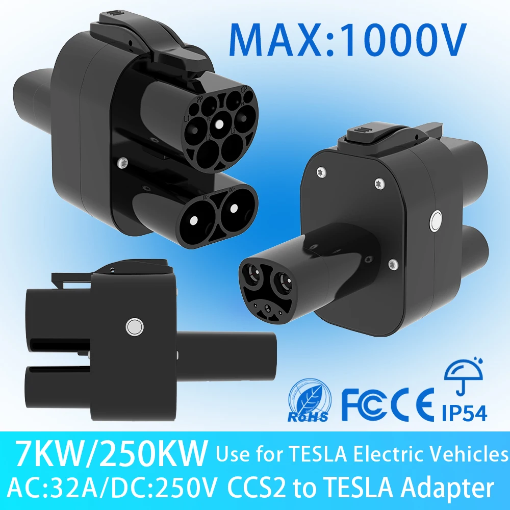 

CCS2 to Tesla Adapter 250A 1000V Super Fast DC Charging for Converter Type 2 & CCS Combo 2 Tesla charger for Model 3/Y/X/S
