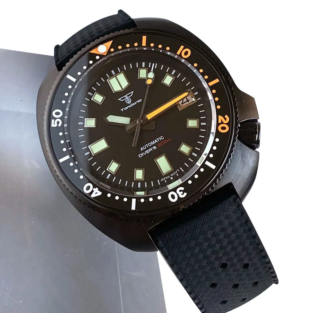 20ATM Tandorio 44mm Turtle 6105 Style Black PVD Sapphire Glass
