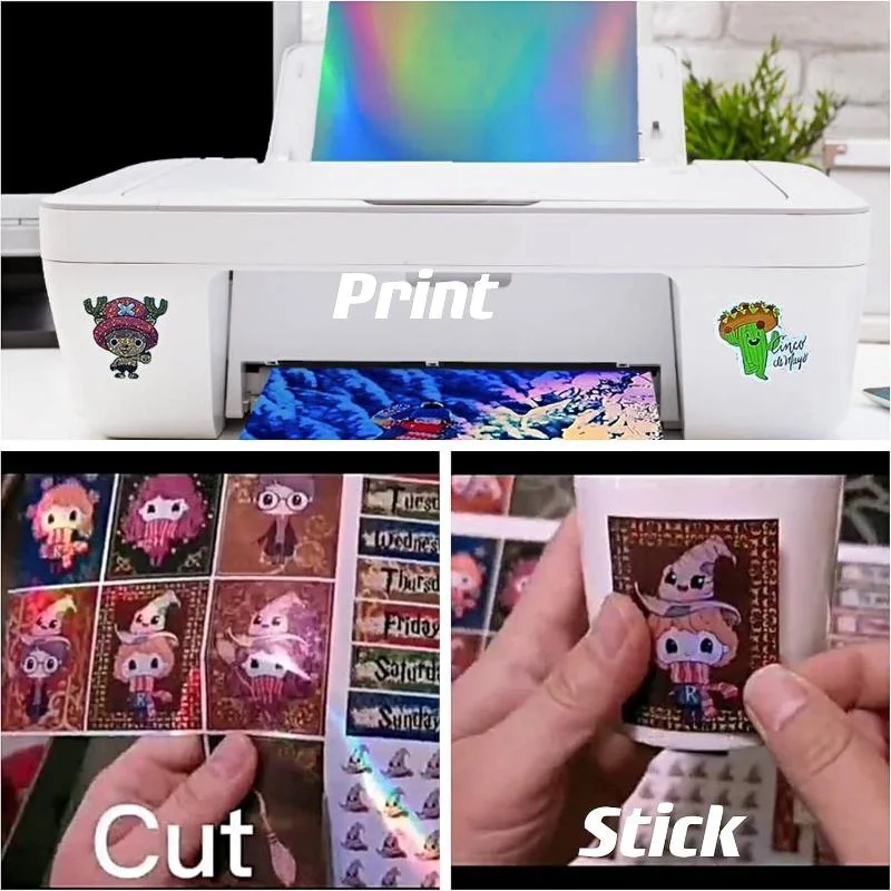 5Pcs Holographic Sticker Paper Clear Vinyl Self Adhesive Waterproof Transparent Cold Laminating Film For Crafts