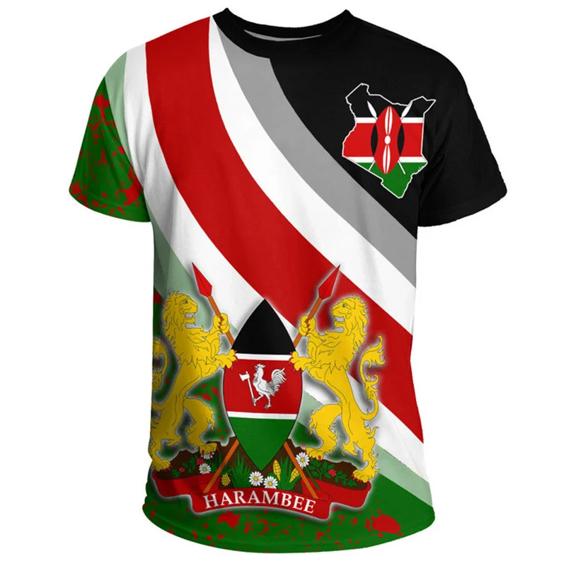 3D Printed Kenya National IndependenceDay T Shirt The Republic-of Kenya Emblem Falg Graphic Short Sleeves Vintage Tee Shirts Top