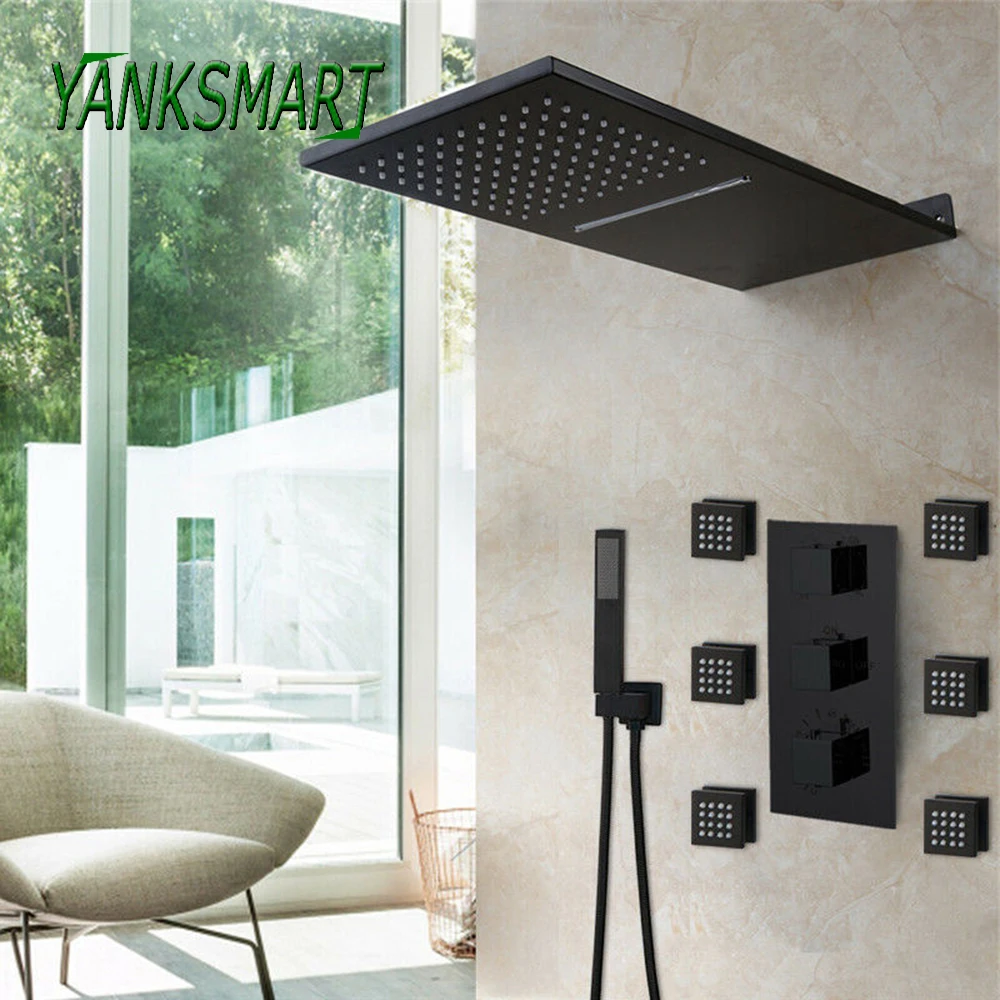 

YANKSMART смеситель для душа для ванной, прямоугольная душевая головка, 3-ходовой клапан, тропический и водопад, ванна, смеситель горячей и холодной воды, водопроводный кран