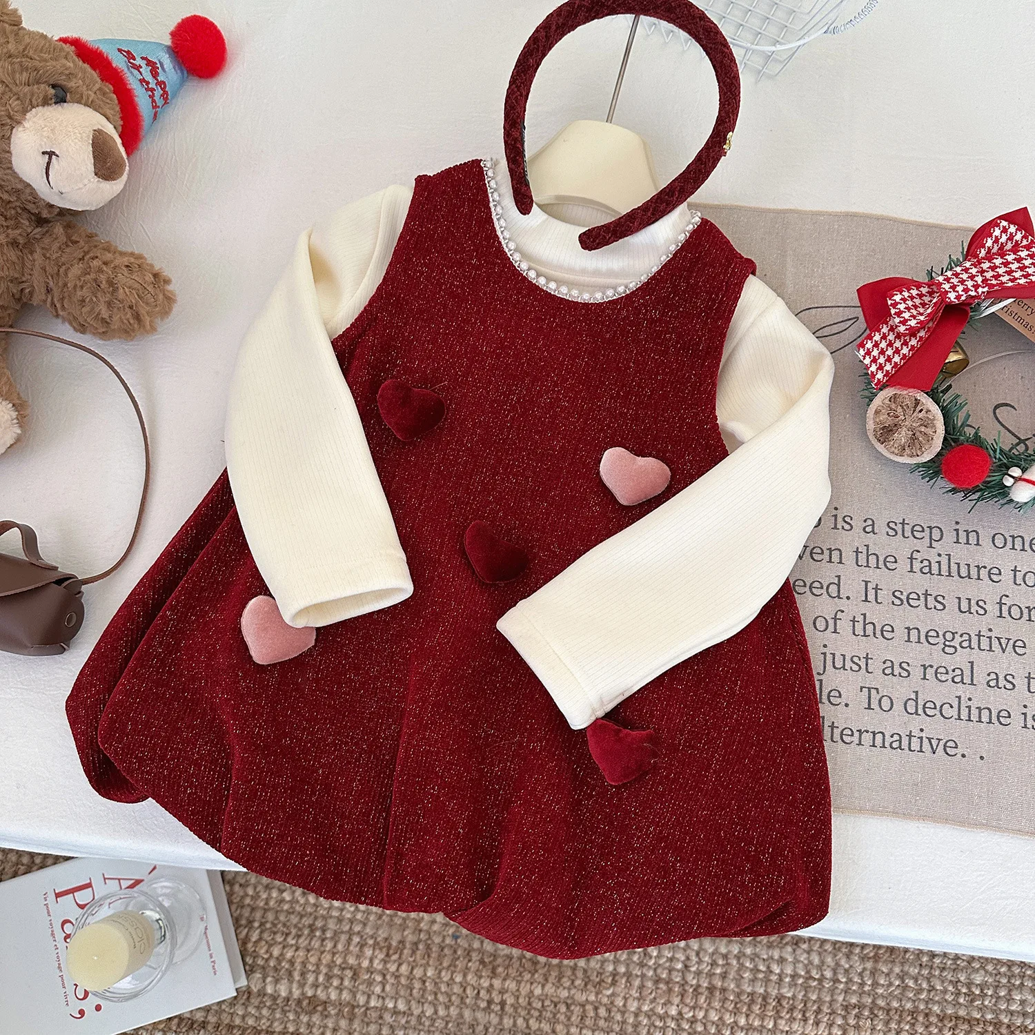 Girls Dresses Autumn Winter Children Thick Velvet T-shirts Vest Dress 2pcs Warm Clothes Suit For Baby Princess Costume Kids Sets